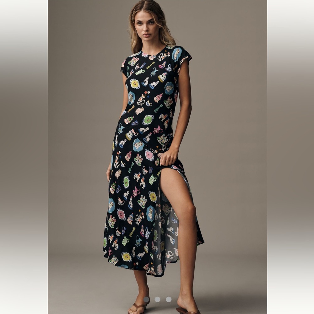 Anthropologie Corey Lynn Calter Black Print Midi Dress